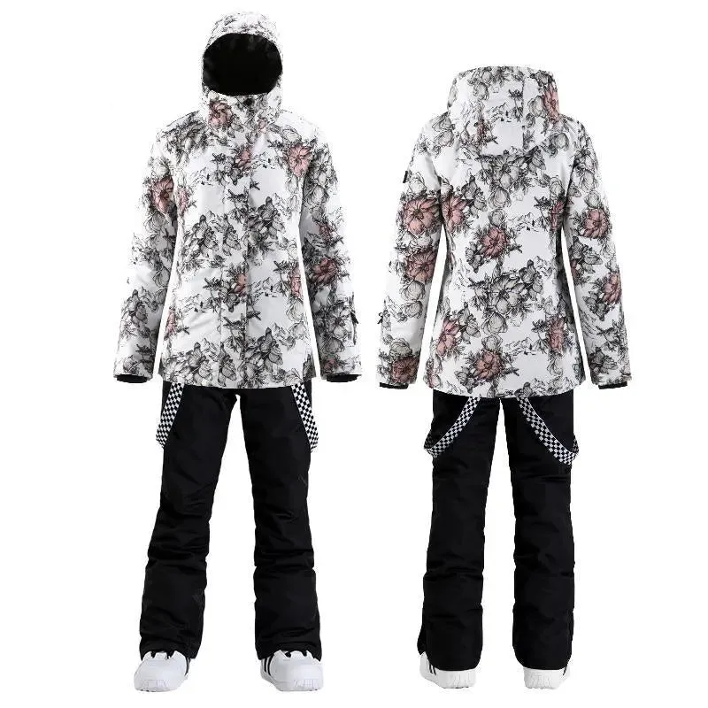 Women's Floral Ski Jacket & Matched Bibs Pants Set