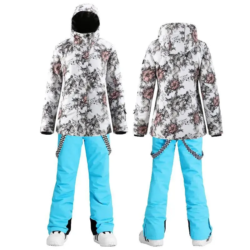 Women's Floral Ski Jacket & Matched Bibs Pants Set