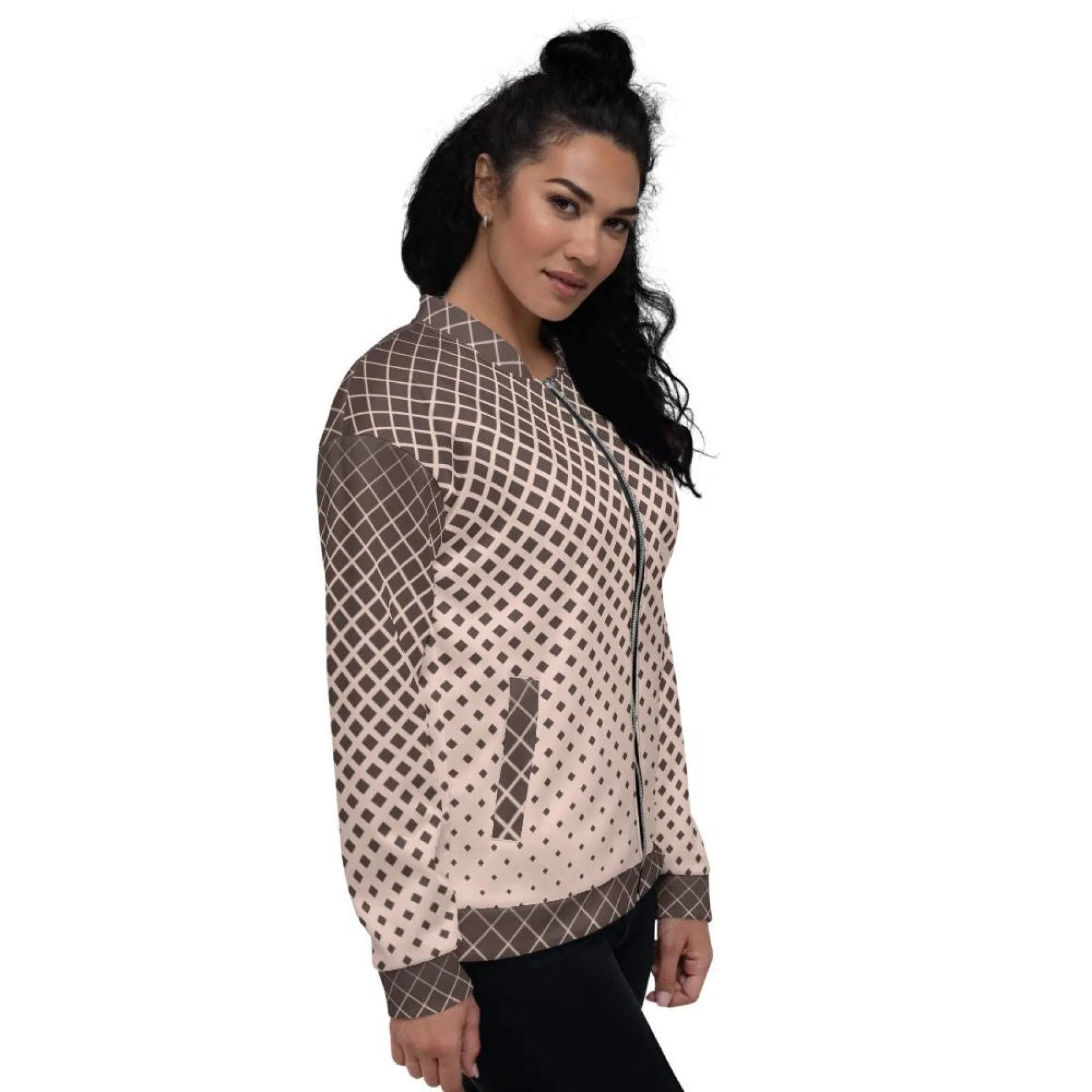 Womens Jacket - Burgundy Half-Tone Style Bomber Jacket