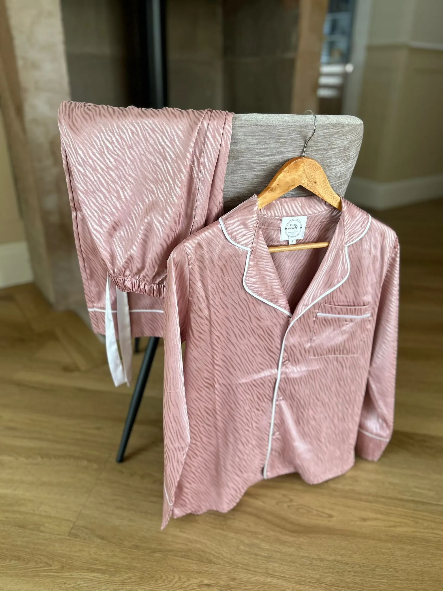 Women's Luxury Pink Zebra Print Satin Pyjamas