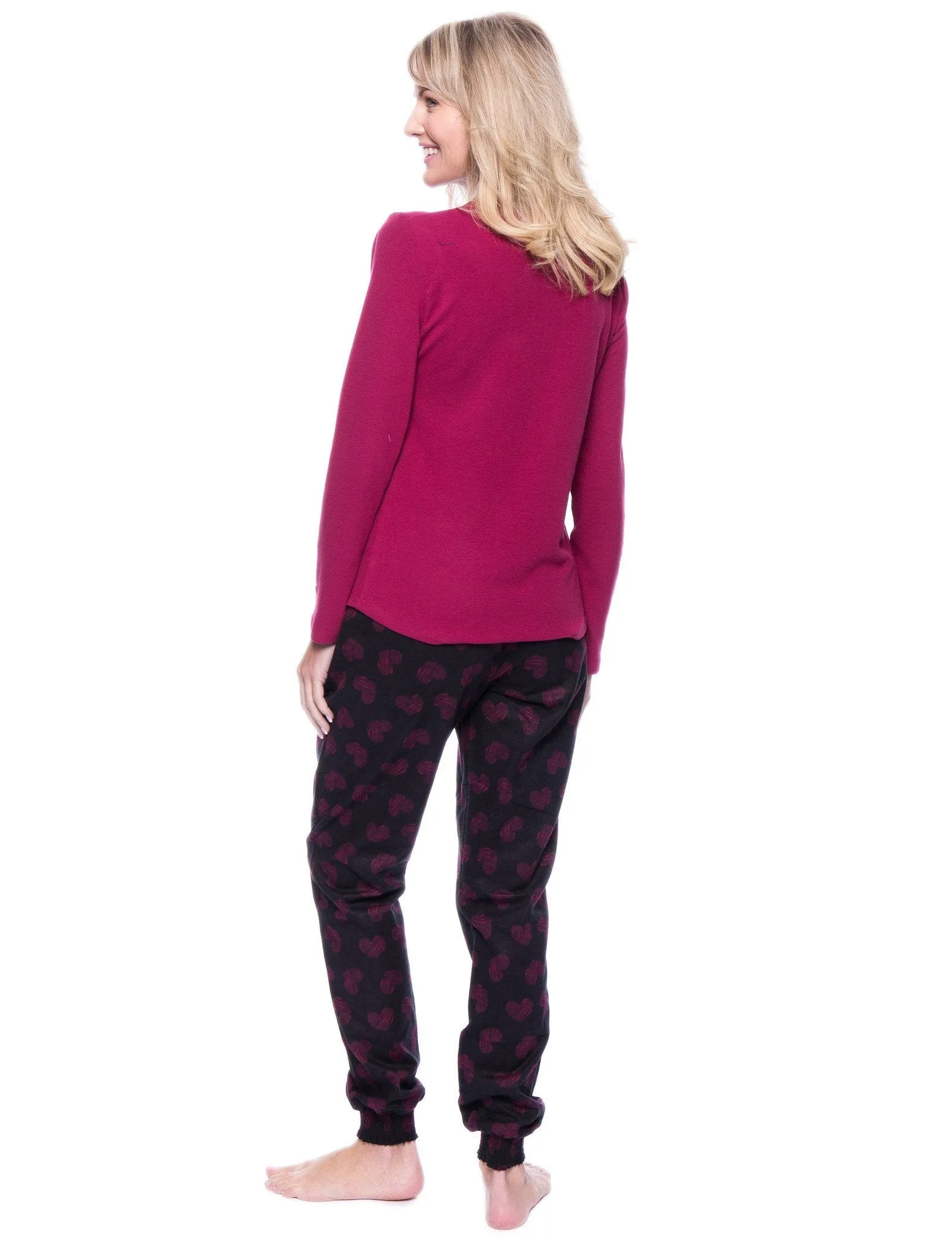 Women's Premium Flannel Jogger Lounge Set - Hearts Black/Red