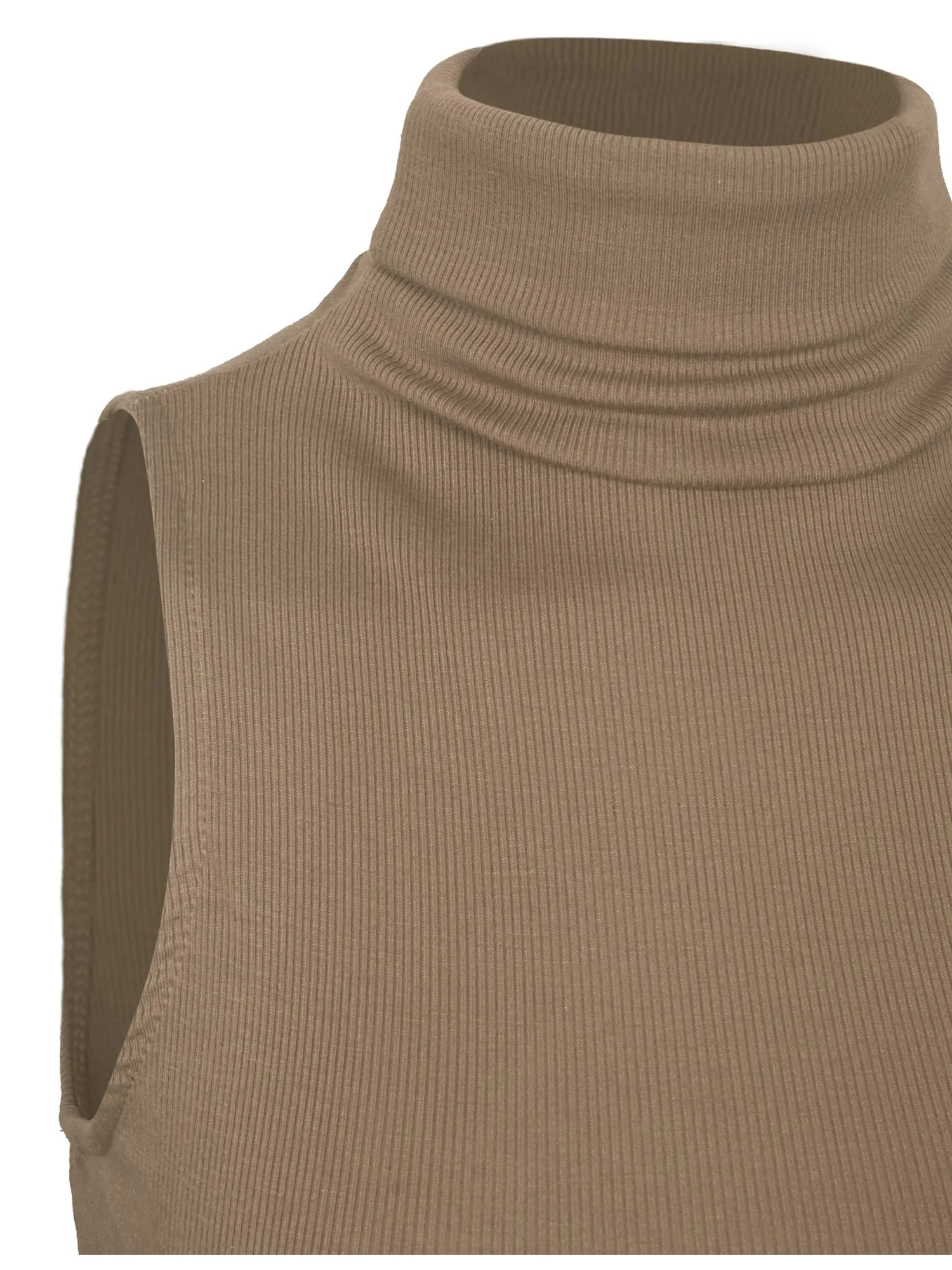 Women's Sleeveless Ribbed Turtleneck Crop Top Knit Made In USA