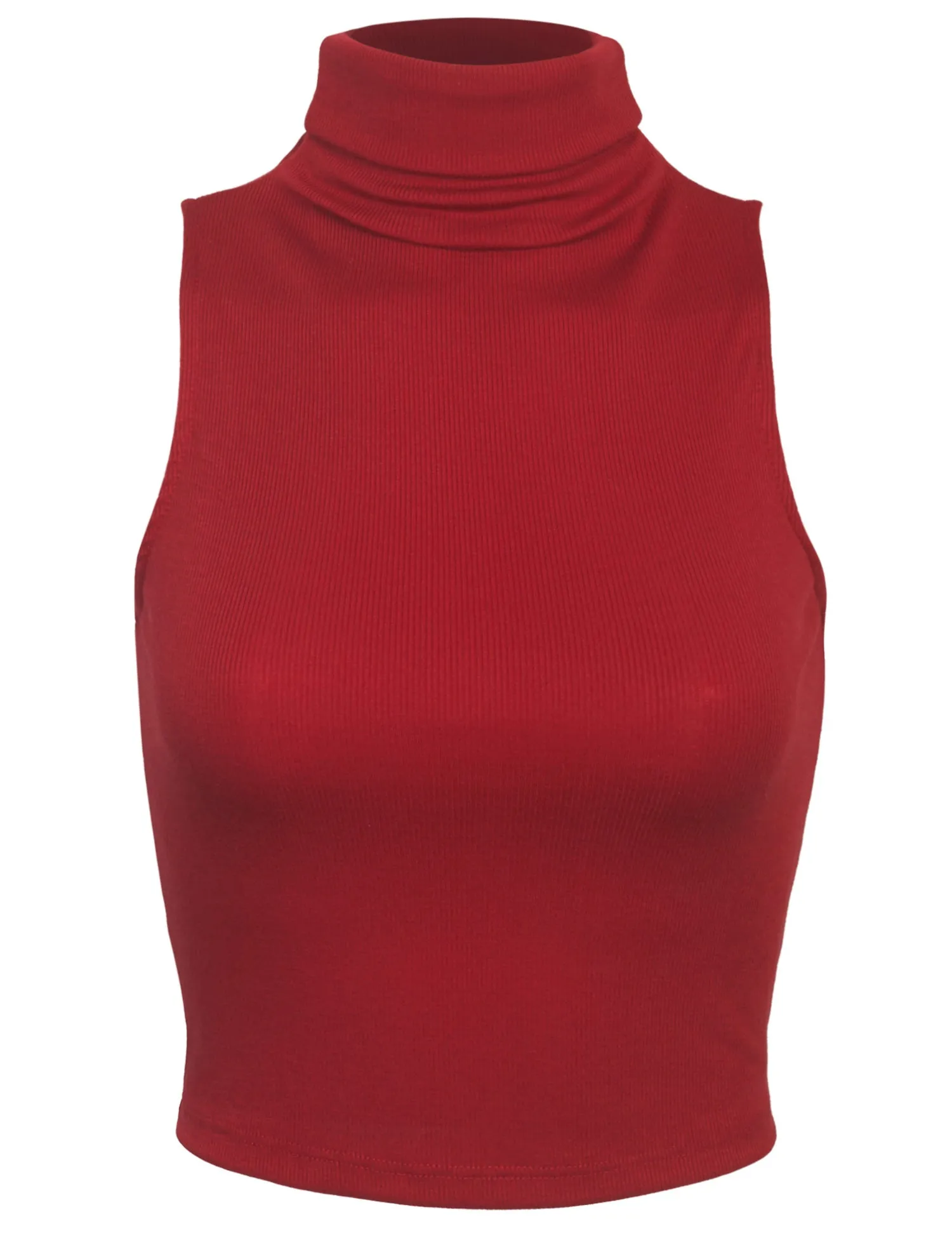 Women's Sleeveless Ribbed Turtleneck Crop Top Knit Made In USA