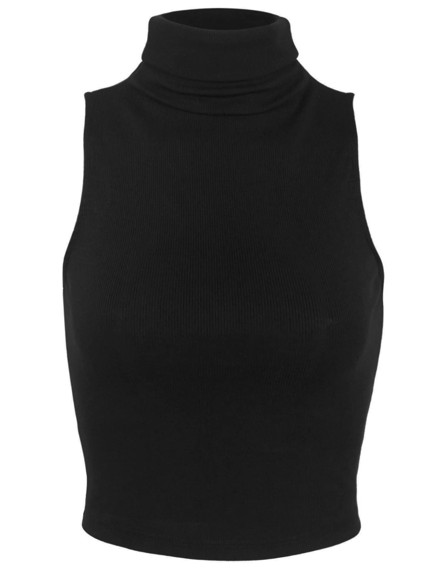 Women's Sleeveless Ribbed Turtleneck Crop Top Knit Made In USA