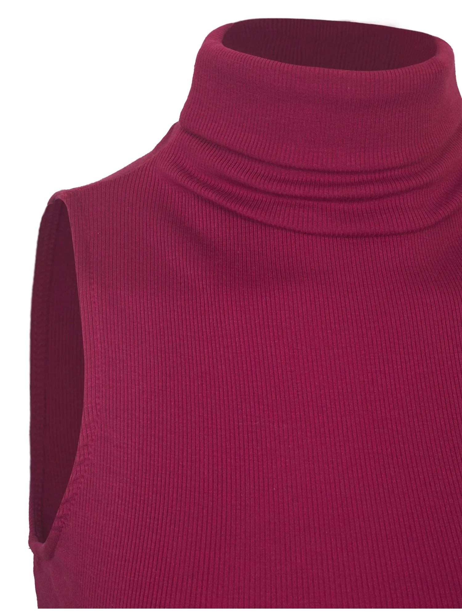 Women's Sleeveless Ribbed Turtleneck Crop Top Knit Made In USA