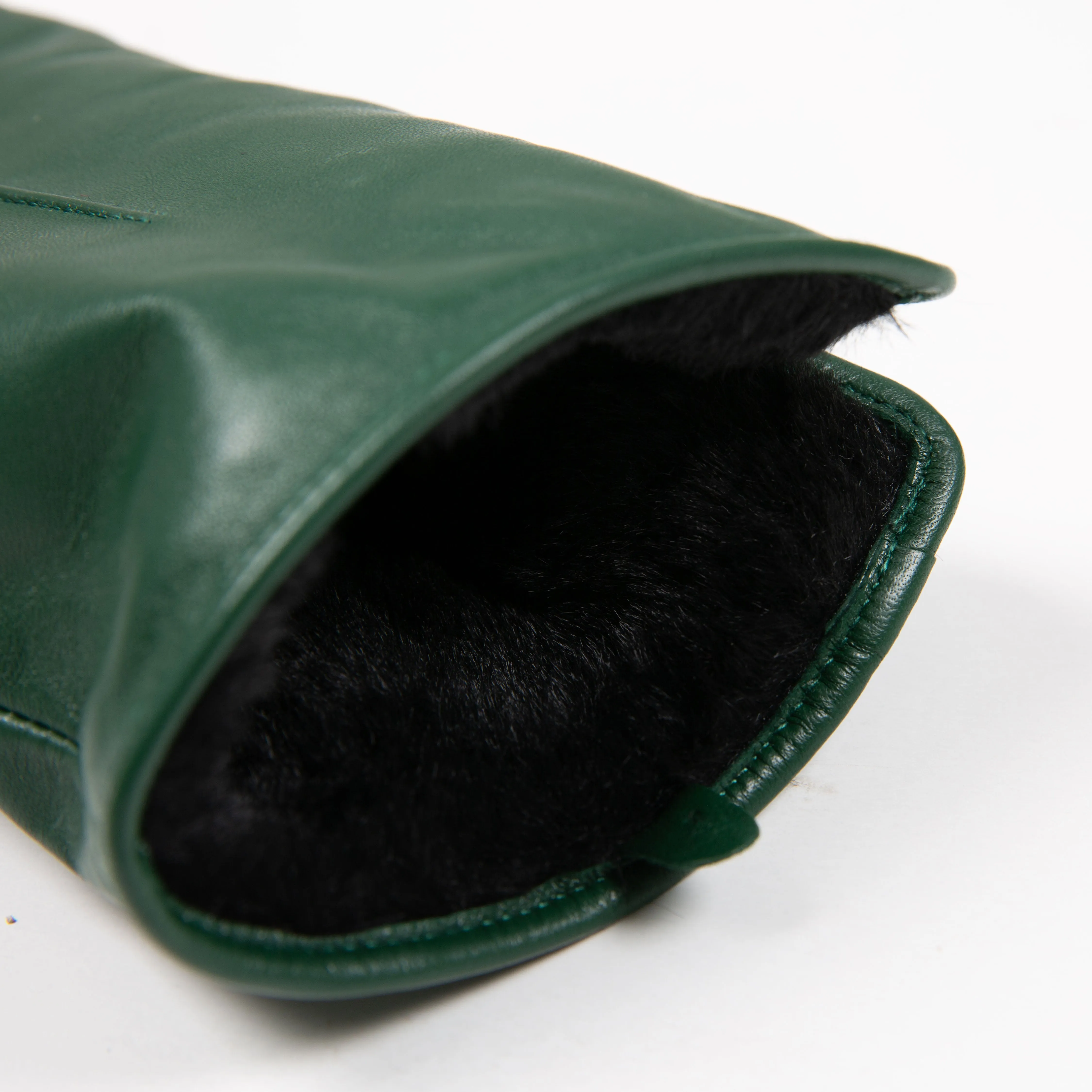 Women’s Touchscreen Single-Point Faux Fur-Lined Leather Gloves