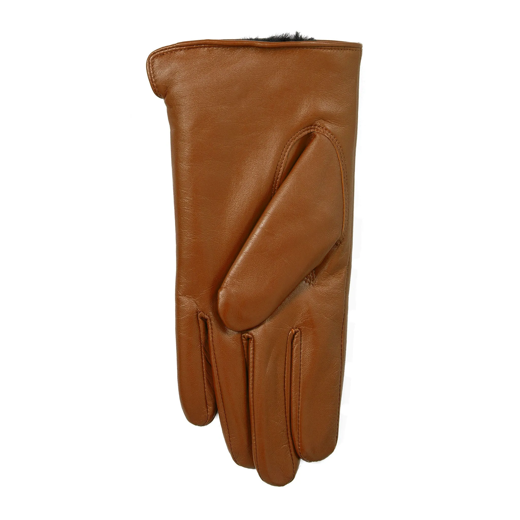 Women’s Touchscreen Single-Point Faux Fur-Lined Leather Gloves