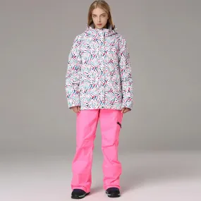 Women's Waterproof Colorful Printed Ski Jacket and Pants Set