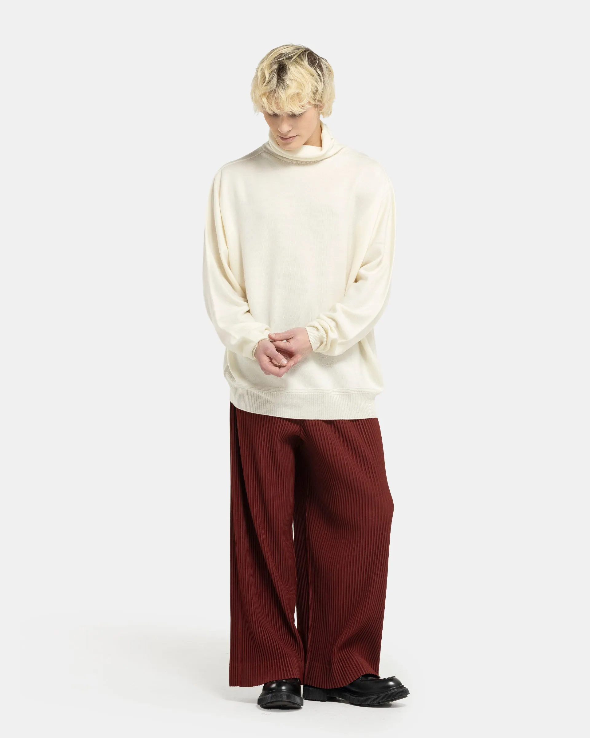 Wool Smooth Turtleneck in Ivory