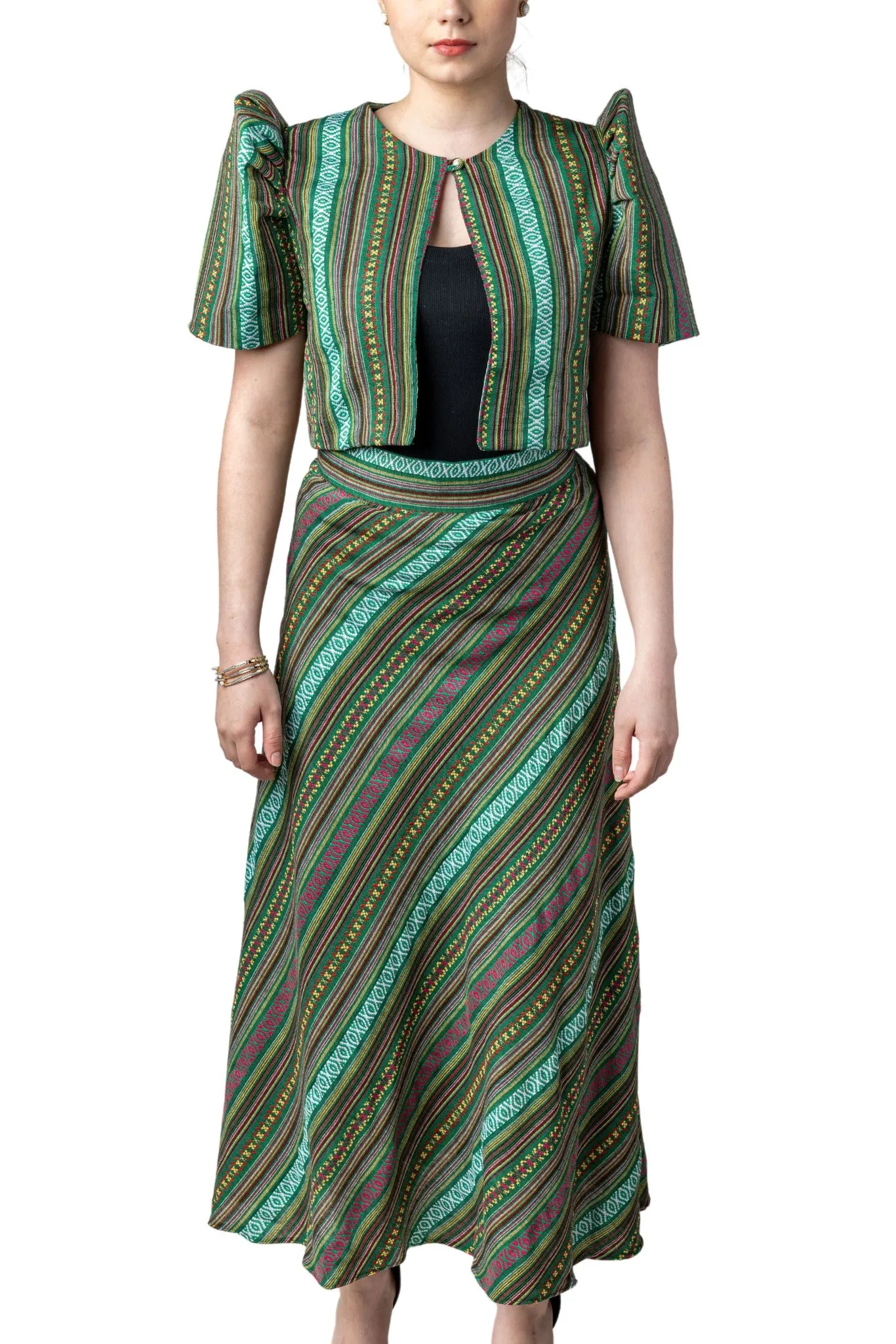 WS24 - Baro't Saya Ethnic Filipiniana Green - Bolero and Skirt Set