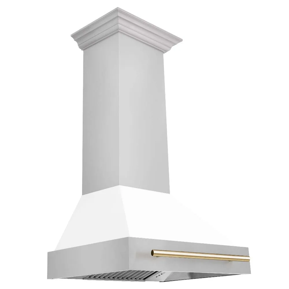 ZLINE Autograph Edition 30 in. Stainless Steel Range Hood with White Matte Shell and Handle (8654STZ-WM30)