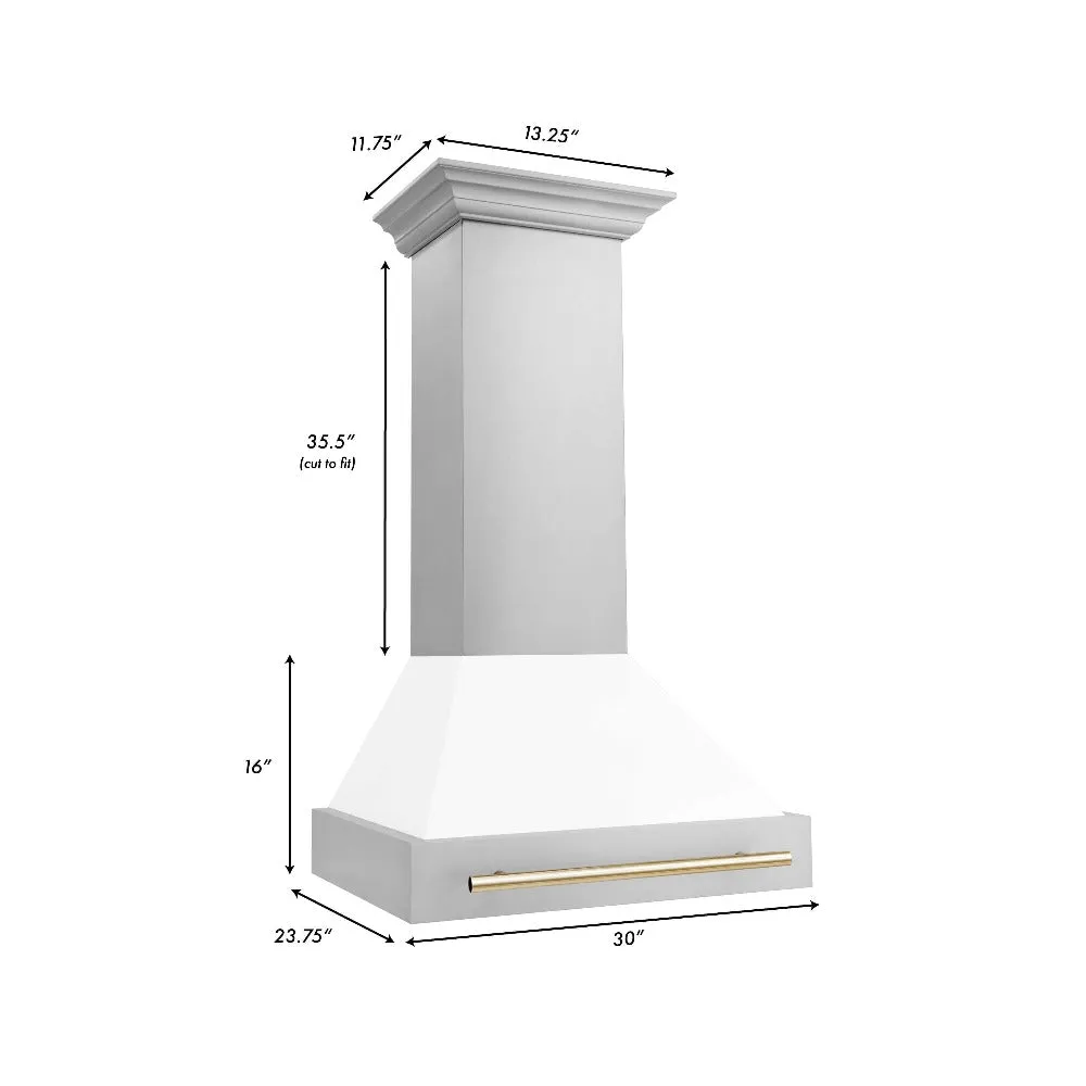 ZLINE Autograph Edition 30 in. Stainless Steel Range Hood with White Matte Shell and Handle (8654STZ-WM30)